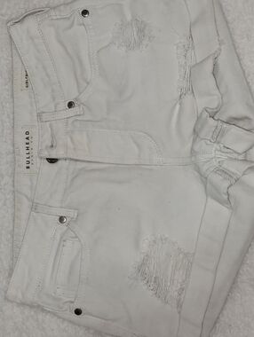 Bullhead White Denim Shorts with Exposed Stitching